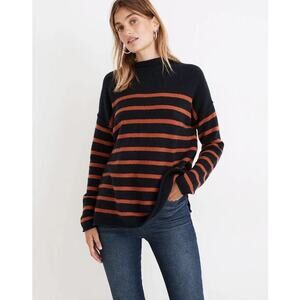Madewell Striped Whitworth Mockneck Sweater in Coziest Yarn blue orange sz small